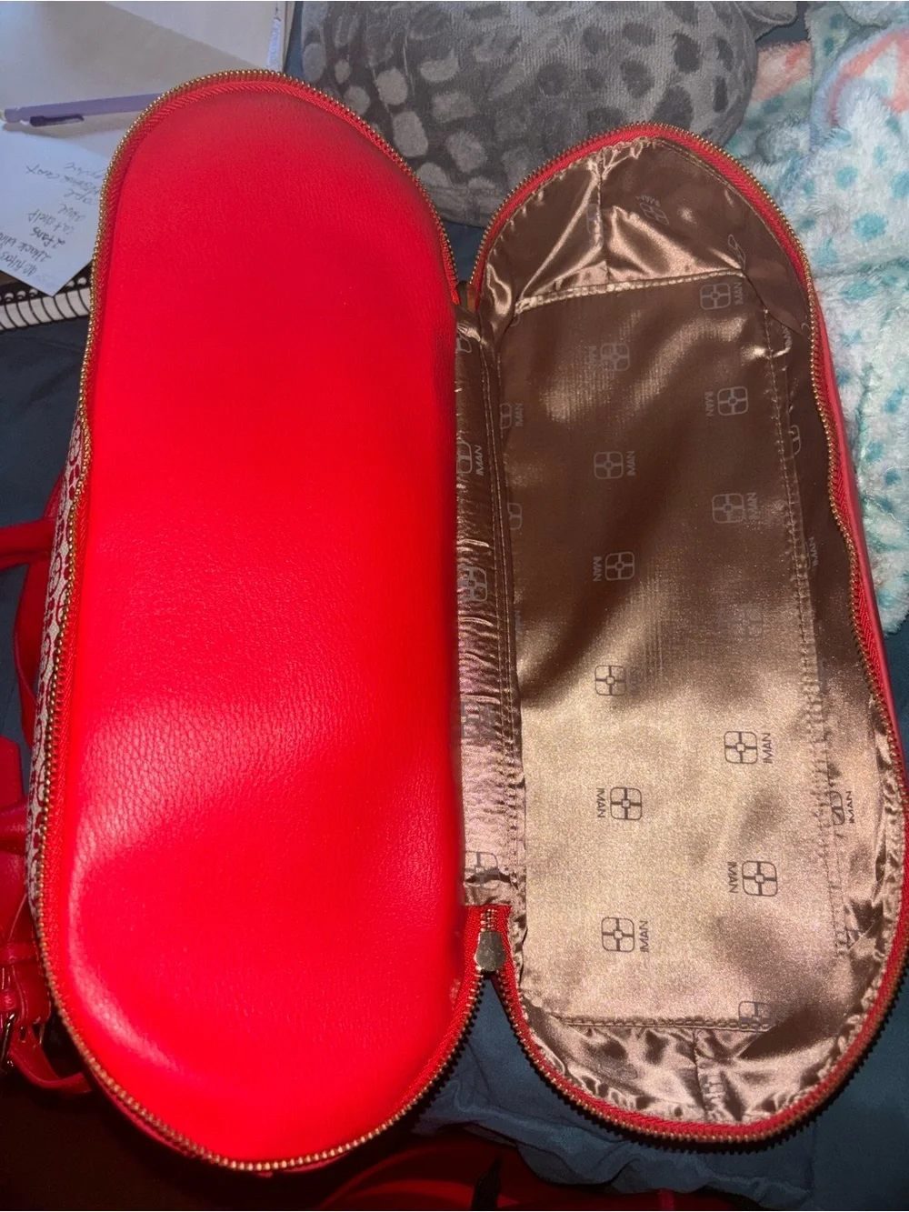 IMAN Red and White Patterned Shoulder Satchel
